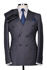 Suzhoufashion Cassiopia Gray Striped Peaked Lapel Men Suits