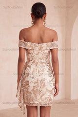 Suzhoufashion Champagne Floral Sequins Tight Short Homecoming Dress