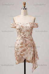Suzhoufashion Champagne Floral Sequins Tight Short Homecoming Dress