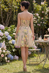 Suzhoufashion Champagne Floral Spaghetti Straps A-Line Corset Short Homecoming Dress