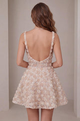 Suzhoufashion Champagne Sequin A-Line Short Homecoming Dress with 3D Flowers