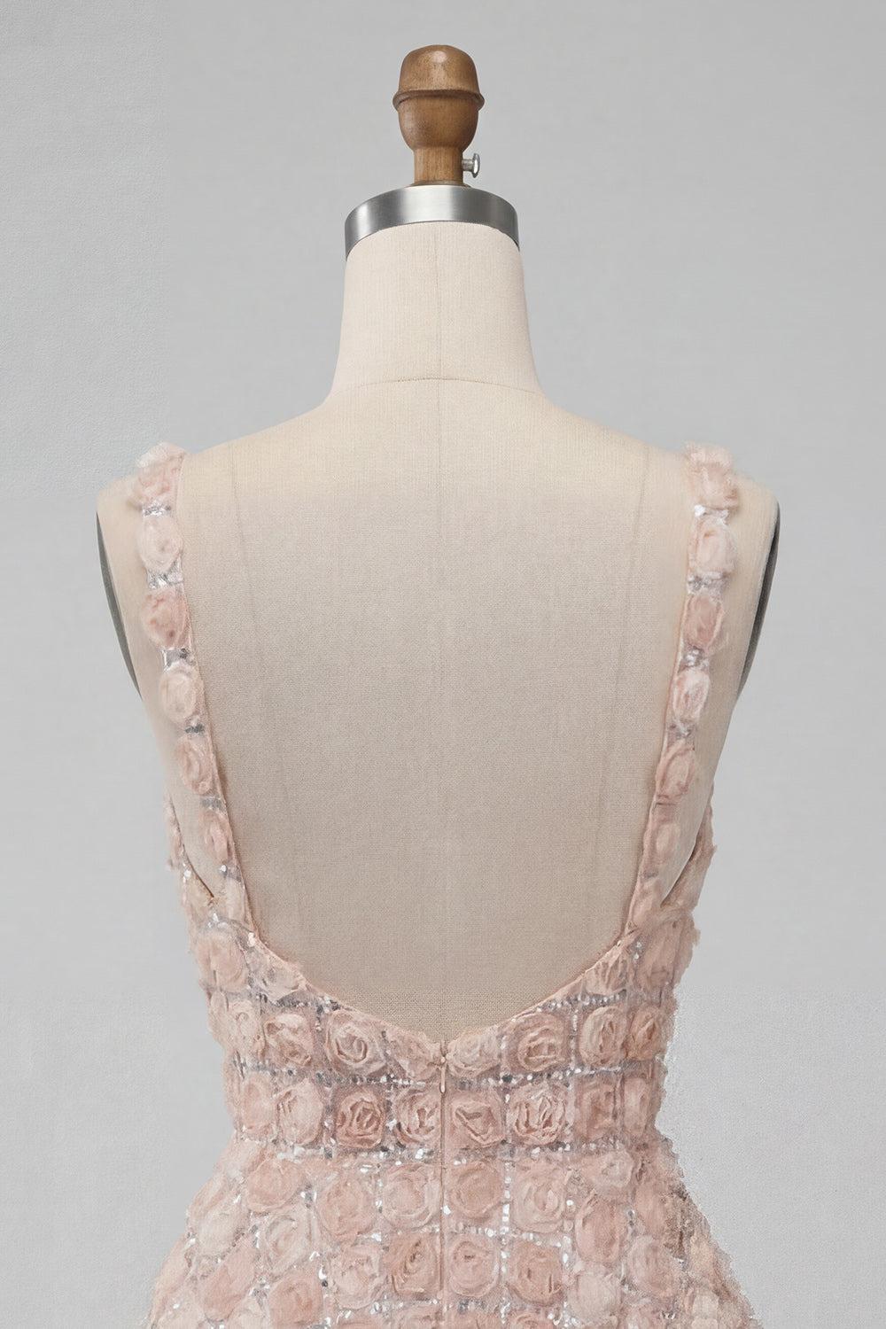 Suzhoufashion Champagne Sequin A-Line Short Homecoming Dress with 3D Flowers