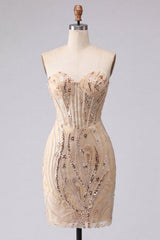 Suzhoufashion Champagne Sequin Tight Short Corset Homecoming Dress