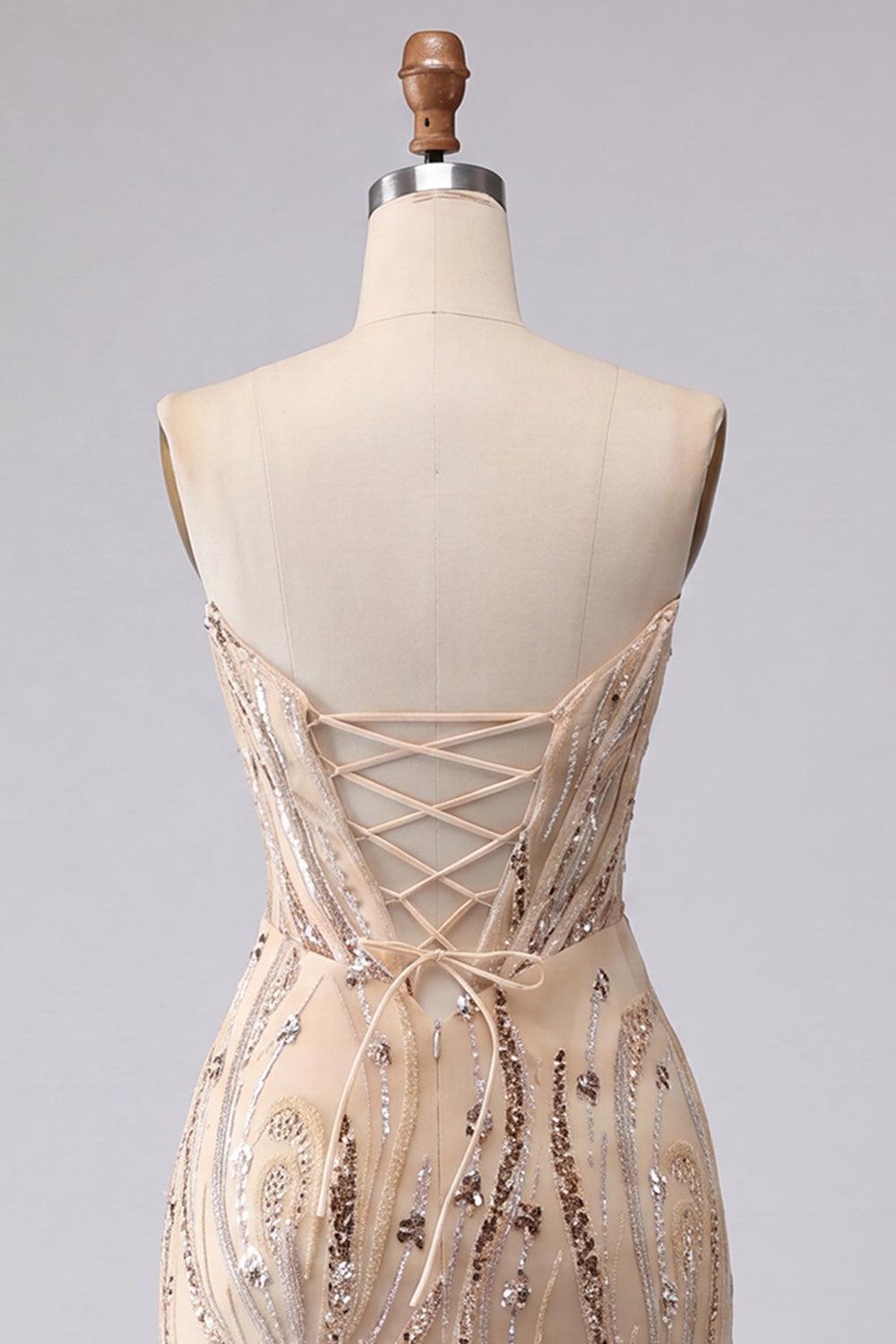 Suzhoufashion Champagne Sequin Tight Short Corset Homecoming Dress