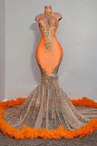 Suzhoufashion Charming Long Orange Halter Sleeveless Floor-Length Beading Mermaid Prom Dresses