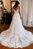 Suzhoufashion Charming Long White A-line Spaghetti Straps Lace Sleeveless Wedding dresses With Slit