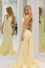 Suzhoufashion Charming Mermaid Deep V Neck Yellow Long Prom Dress With Backless Formal Evening Gown
