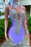 Suzhoufashion Charming Purple Halter Long Satin Sleeveless Mermaid Prom Dresses with Appliques