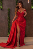 Suzhoufashion Chic Red Mermaid Evening Prom Dresses Off-the-Shoulder With Slit Detachable Skirt