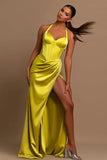Suzhoufashion Chic Yellow Green Halter Evening Prom Dresses Mermaid Sleeveless Split Long