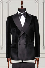 Suzhoufashion Classic Black Velvet Double Breasted Men Suits