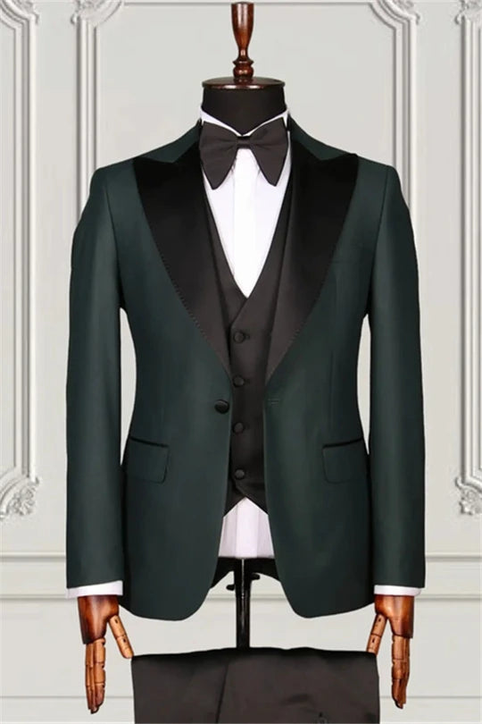 Suzhoufashion Classic Dark Blue Three Pieces Peaked Lapel Formal Business Suits