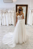 Suzhoufashion Classy Boho Long White A-line Lace Sleeveless Tulle Wedding Dresses