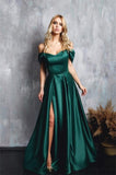 Suzhoufashion Classy Classy Long Dark A-line Off-the-shoulder Sleeveless Green Evening Gowns With Slit