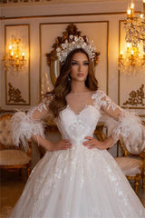Suzhoufashion Classy Long A-line Lace Appliques Tulle Wedding Dresses With Sleeves