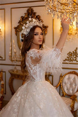 Suzhoufashion Classy Long A-line Lace Appliques Tulle Wedding Dresses With Sleeves