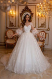 Suzhoufashion Classy Long A-line Lace Appliques Tulle Wedding Dresses With Sleeves