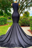 Suzhoufashion Classy Long Black Jewel Mermaid Lace Prom Dresses with Appliques
