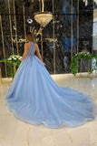 Suzhoufashion Classy Long Blue A-line Halter Sleeveless Beading Evening Gowns With Glitter