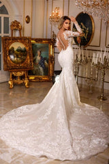 Suzhoufashion Classy Long Mermaid V-neck Lace Wedding Dresses With Long Sleeves