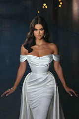 Suzhoufashion Classy Off-the-shoulder Satin A-line Sleeveless Wedding Dresses With Detachable Train