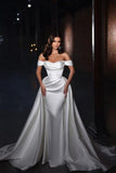 Suzhoufashion Classy Off-the-shoulder Satin A-line Sleeveless Wedding Dresses With Detachable Train