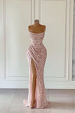 Suzhoufashion Classy Pink Sequins Sleeveless Evening Dresses With Split