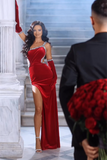 Suzhoufashion Classy Red Straps Sequins Mermaid Evening Dresses With Split
