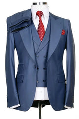 Suzhoufashion Dark Blue Peaked Lapel Single Breasted Business Men Suits