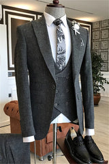 Suzhoufashion Dark Gray Peaked Lapel Three Piecess Business Men's Suits