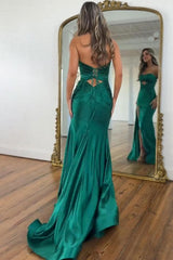 Suzhoufashion Dark Green Mermaid Prom Dress Beaded Sweetheart Satin Long Formal Dress With Slit