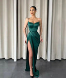 Suzhoufashion Dark Green Spaghetti-Straps Mermaid Evening Prom Dresses Long With Slit