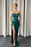 Suzhoufashion Dark Green Spaghetti-Straps Mermaid Evening Prom Dresses Long With Slit