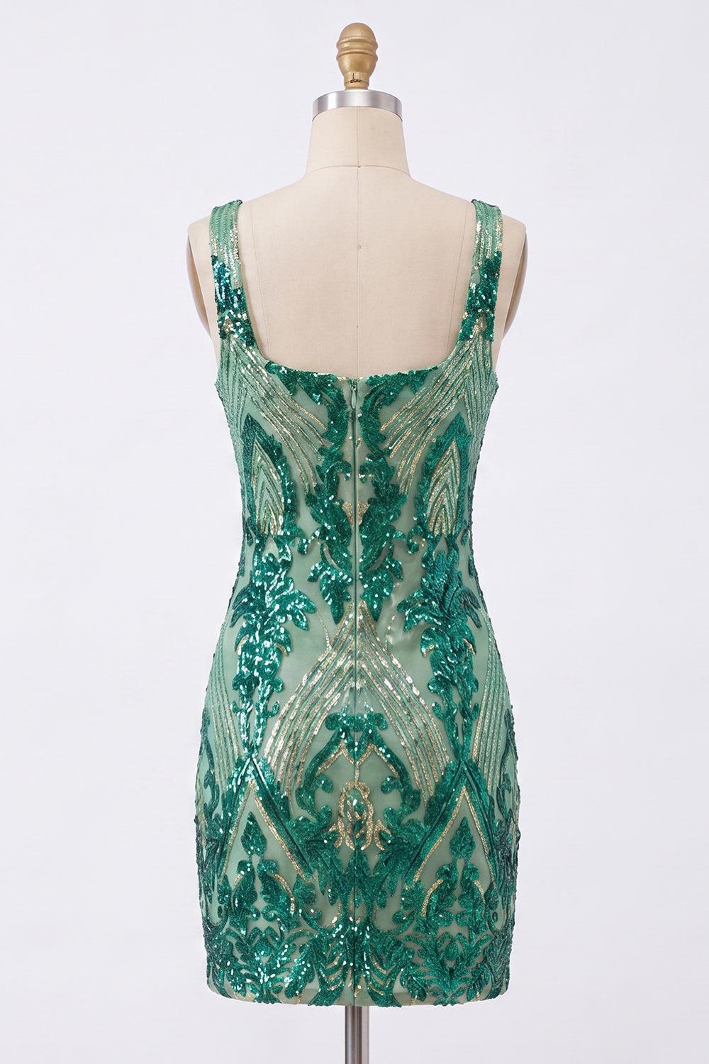 Suzhoufashion Dark Green Square Neck Sequin Tight Short Homecoming Dress