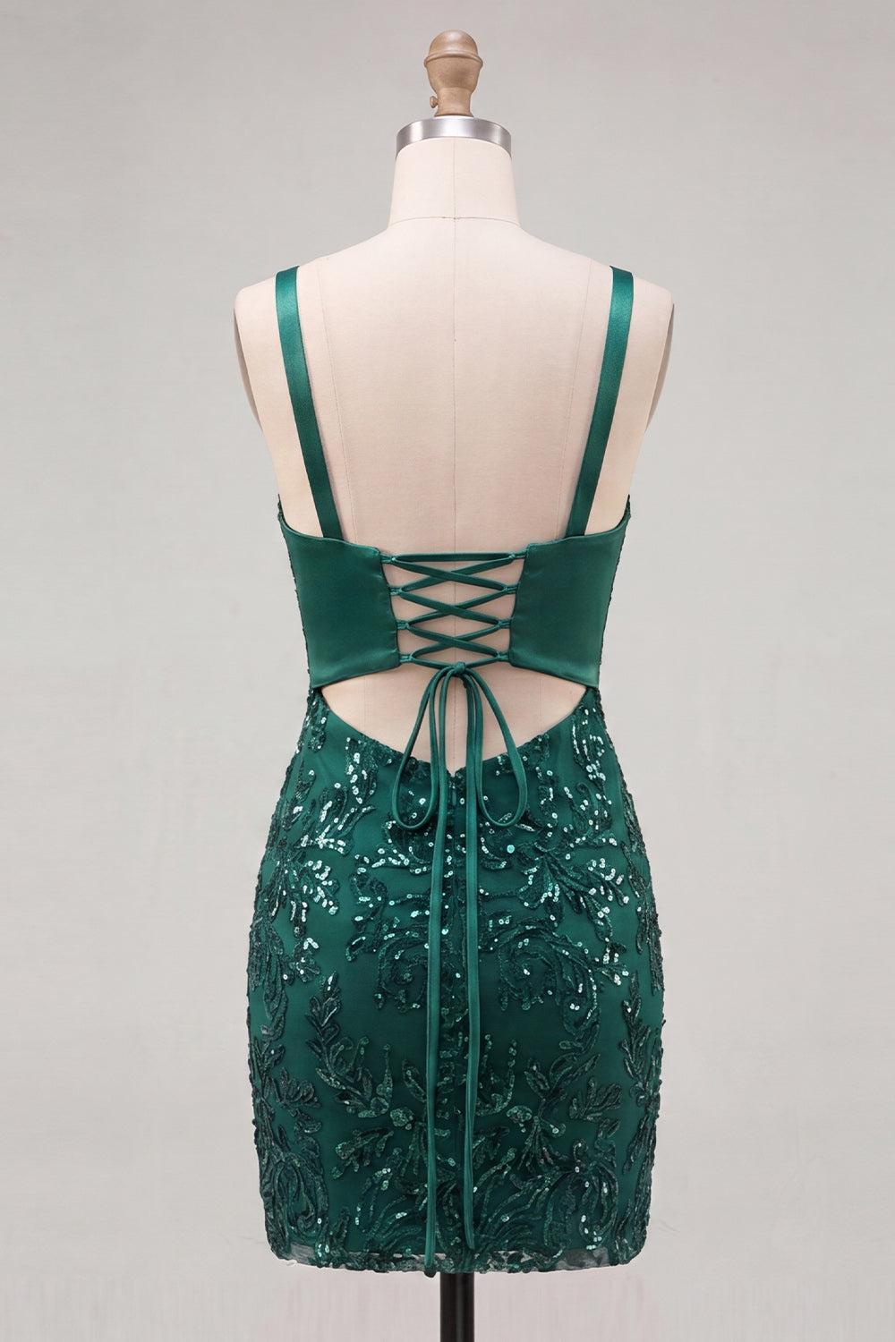 Suzhoufashion Dark Green Tight Sequin Short Homecoming Dress with Bow