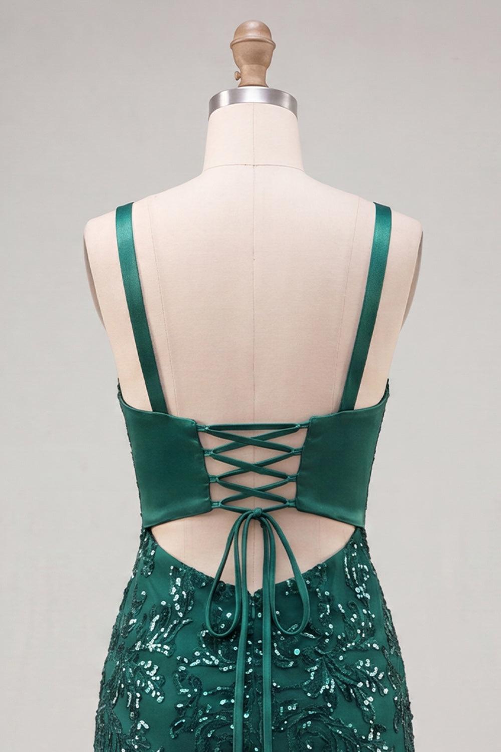 Suzhoufashion Dark Green Tight Sequin Short Homecoming Dress with Bow
