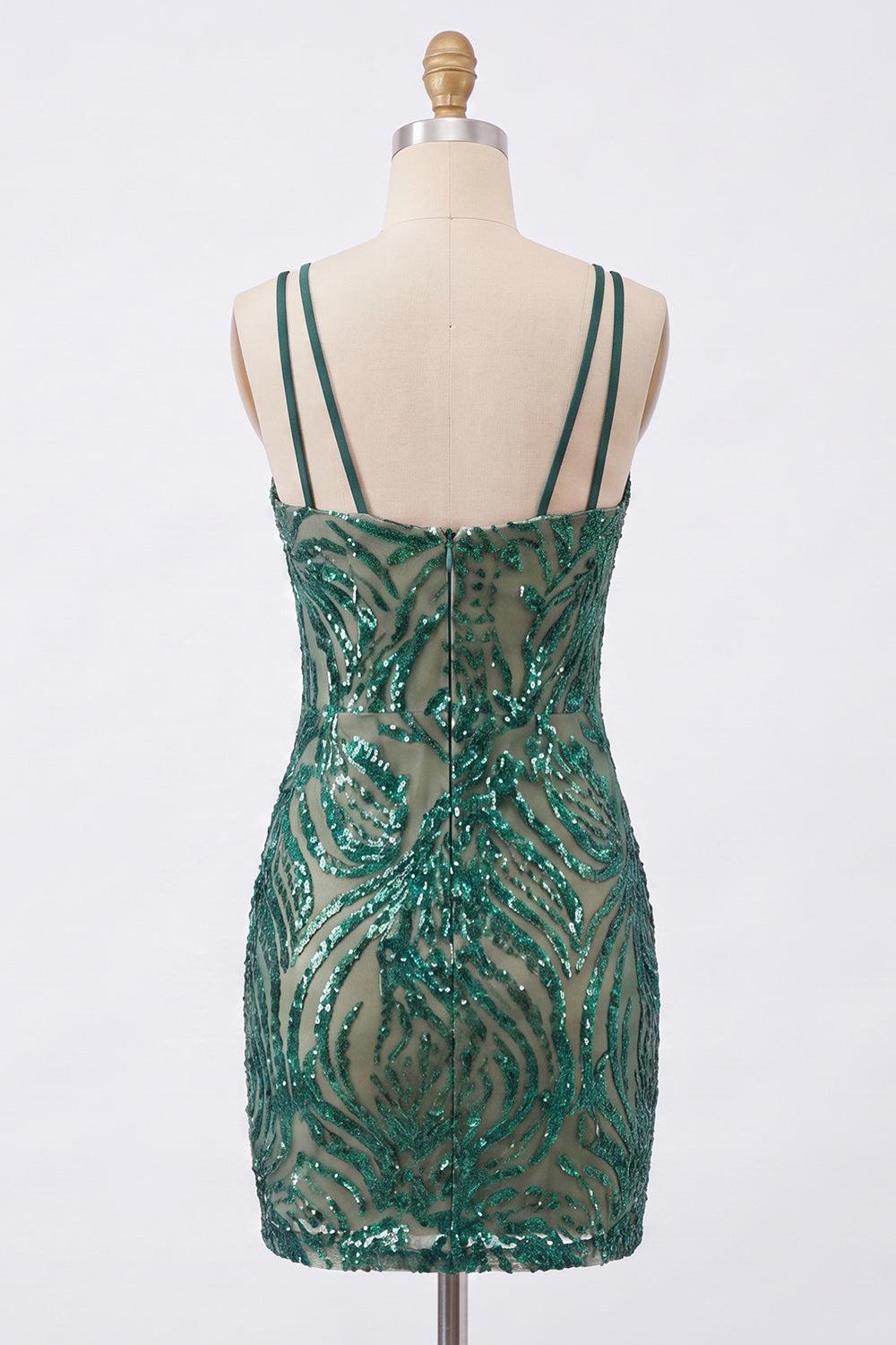 Suzhoufashion Dark Green V-Neck Sequin Tight Short Homecoming Dress
