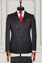 Suzhoufashion Dark Grey Double Breasted Peaked Lapel Men Suits