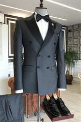 Suzhoufashion Dark Grey Two Pieces Peaked Lapel Prom Men Suits