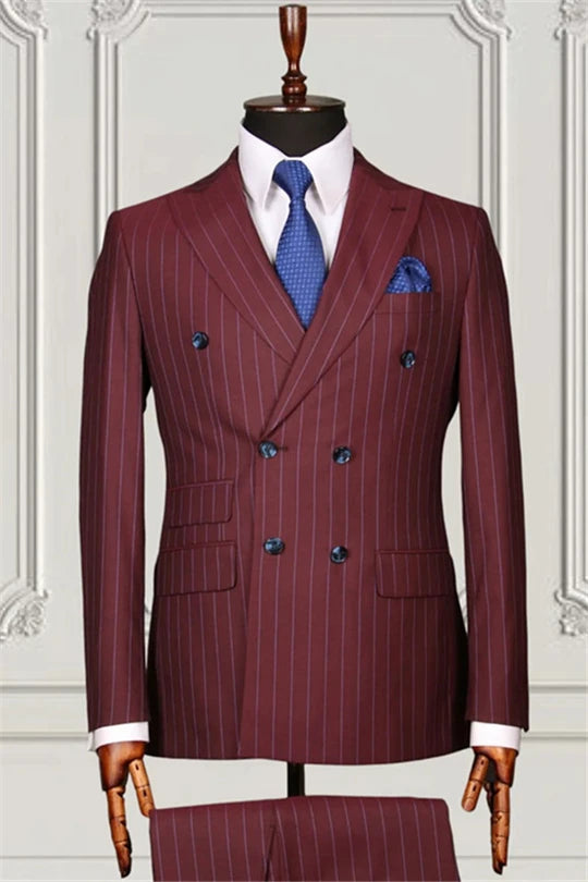Suzhoufashion Dark Red Trendy Double Breasted Men Suits For Prom