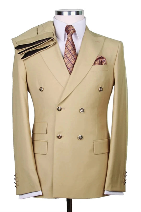 Suzhoufashion Dark Yellow Peaked Lapel Two Pieces Wedding Men Suits