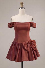 Suzhoufashion Desert Rose A-Line Satin Short Homecoming Dress with Bow