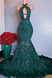 Suzhoufashion Designer Long Dark Green Lace Prom Dress Halter Sleeveless