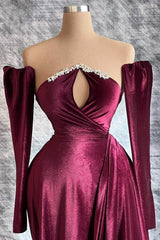 Suzhoufashion Designer Long Velvet Sequined Prom Dress With Train Long Sleeves
