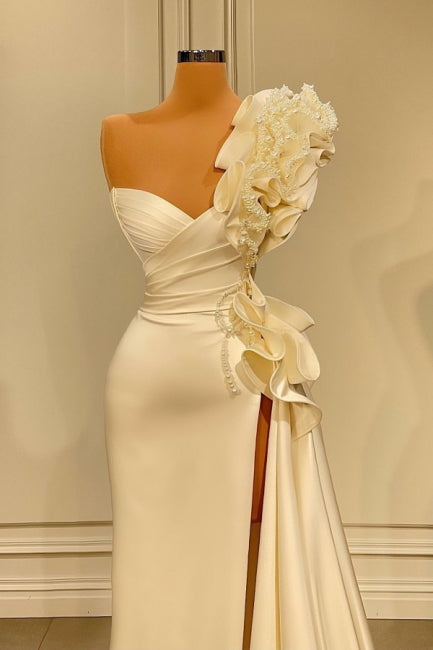 Suzhoufashion Designer Ruffles Split Wedding Dress With Glitter Long White One Shoulder