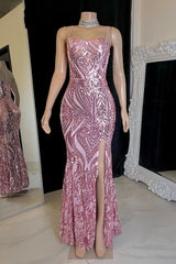 Suzhoufashion Designer Spaghetti Straps Split Front Prom Dress Long Mermaid