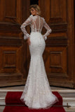 Suzhoufashion Designer V-neck Lace Wedding Dresses With Long Sleeves Long Mermaid