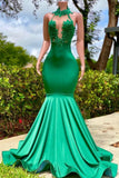 Suzhoufashion Elegant Halter Sleeveless A-line Stretch Satin Mermaid Prom Dresses
