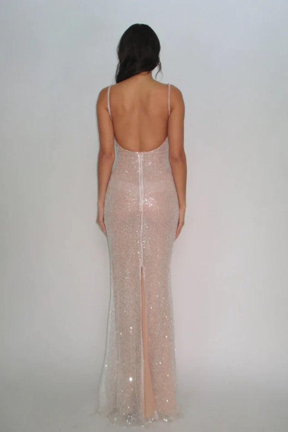 Suzhoufashion Elegant Light Champagne Sequin Bodycon Spaghetti Strap Prom Gown Formal Evening Gown