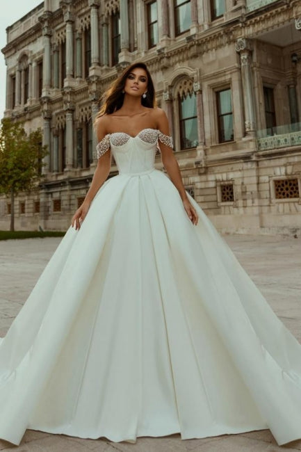 Suzhoufashion Elegant Off-the-shoulder Sleeveless Wedding Dresses With Beads Long A-line